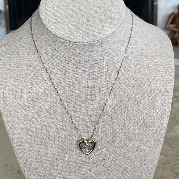 Tiffany & Co. 18K Gold & Sterling Silver Heart & Bow Ribbon Necklace - Picture 5 of 10